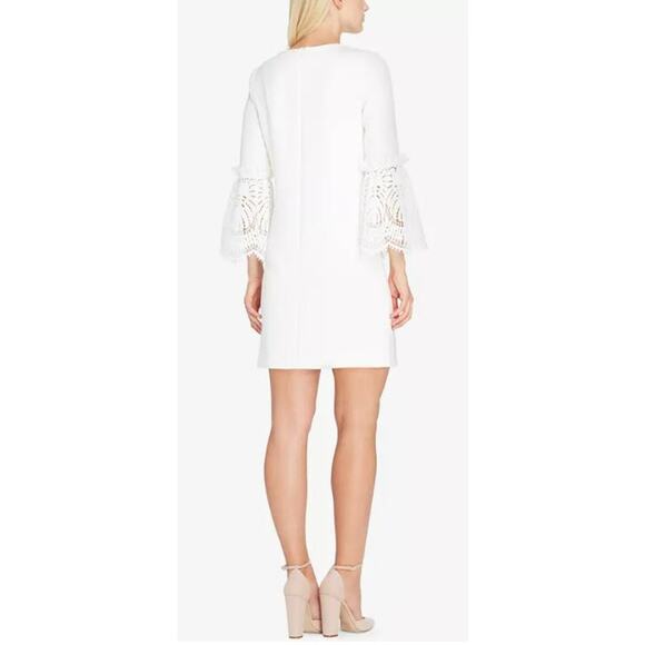 TAHARI ASL $128 Crochet Sleeve Contrast V-Neck Shift Dress White Size 8 - Picture 2 of 5